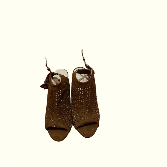 Brown, open toe, 2.5 inch heel booties. - Picture 2 of 2